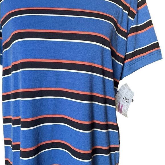 LuLaRoe Medium Liv Tee • Blue Shirt With Stripes • Very Short Sleeves • BNWT - Picture 3 of 14